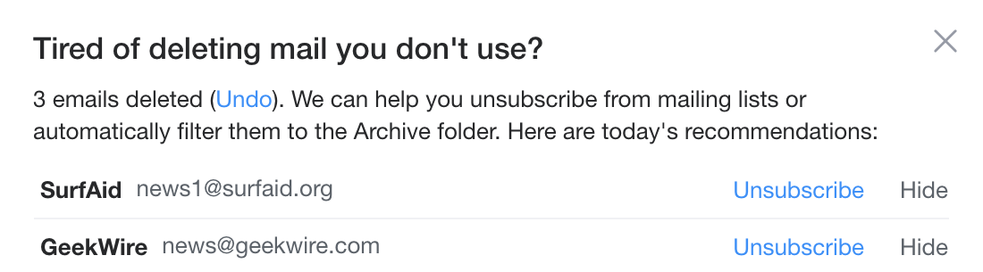 Unsubscribe suggestions in Yahoo! Mail
