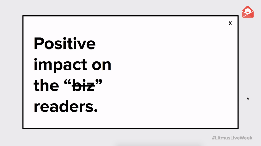 session slide: positive impact on the readers, not the business