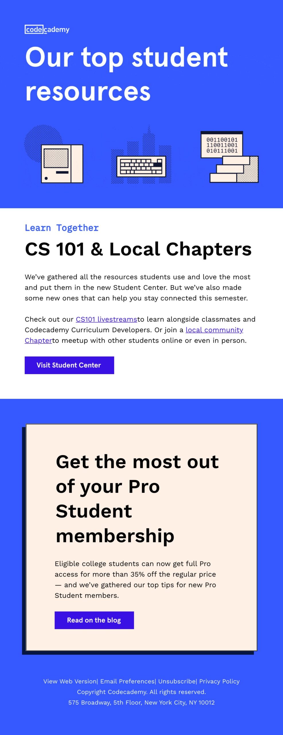 Codecademy email with simplistic design elements