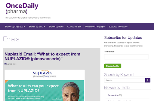 pharmaceutical email inspiration and examples from OnceDailyPharma