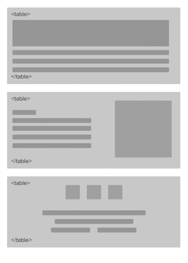 table based email modules