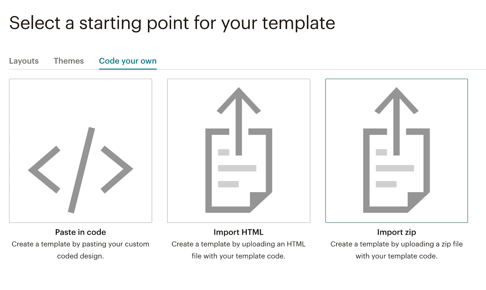 Mailchimp: select a starting point for your template