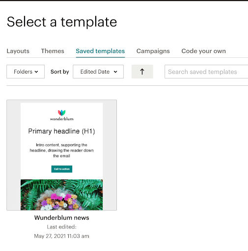 Select a template in Mailchimp